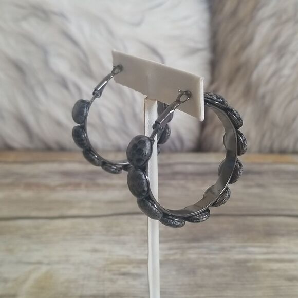 Gray Snake Print Large Hoop Earrings - Picture 4 of 4